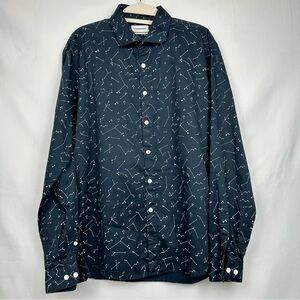 LINDBERGH White - Navy Celestial Print Modern Fit Twill Long Sleeve - Size Large